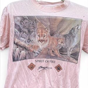 Vintage 90’s Moutain Lion Wolf Outdoors Oneida Spirit of Fire Pink T-Shirt